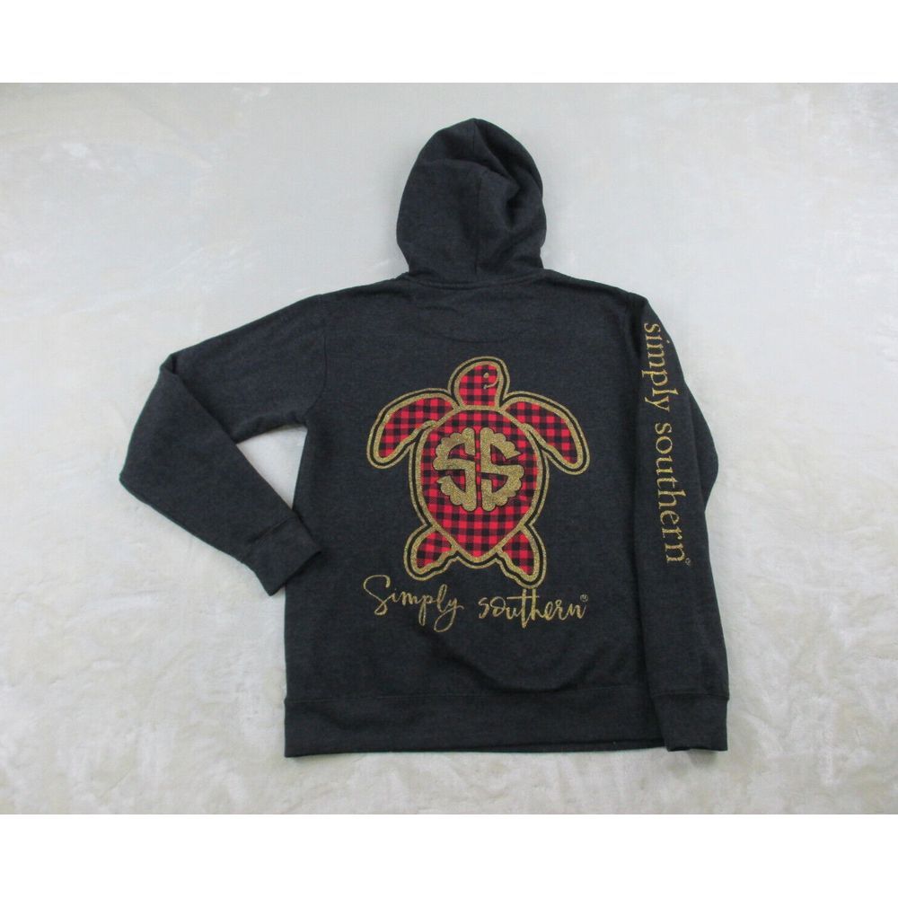 Simply Southern Sweater Womens Small‎ Gray Turtle Hooded Pullover Casual Ladies